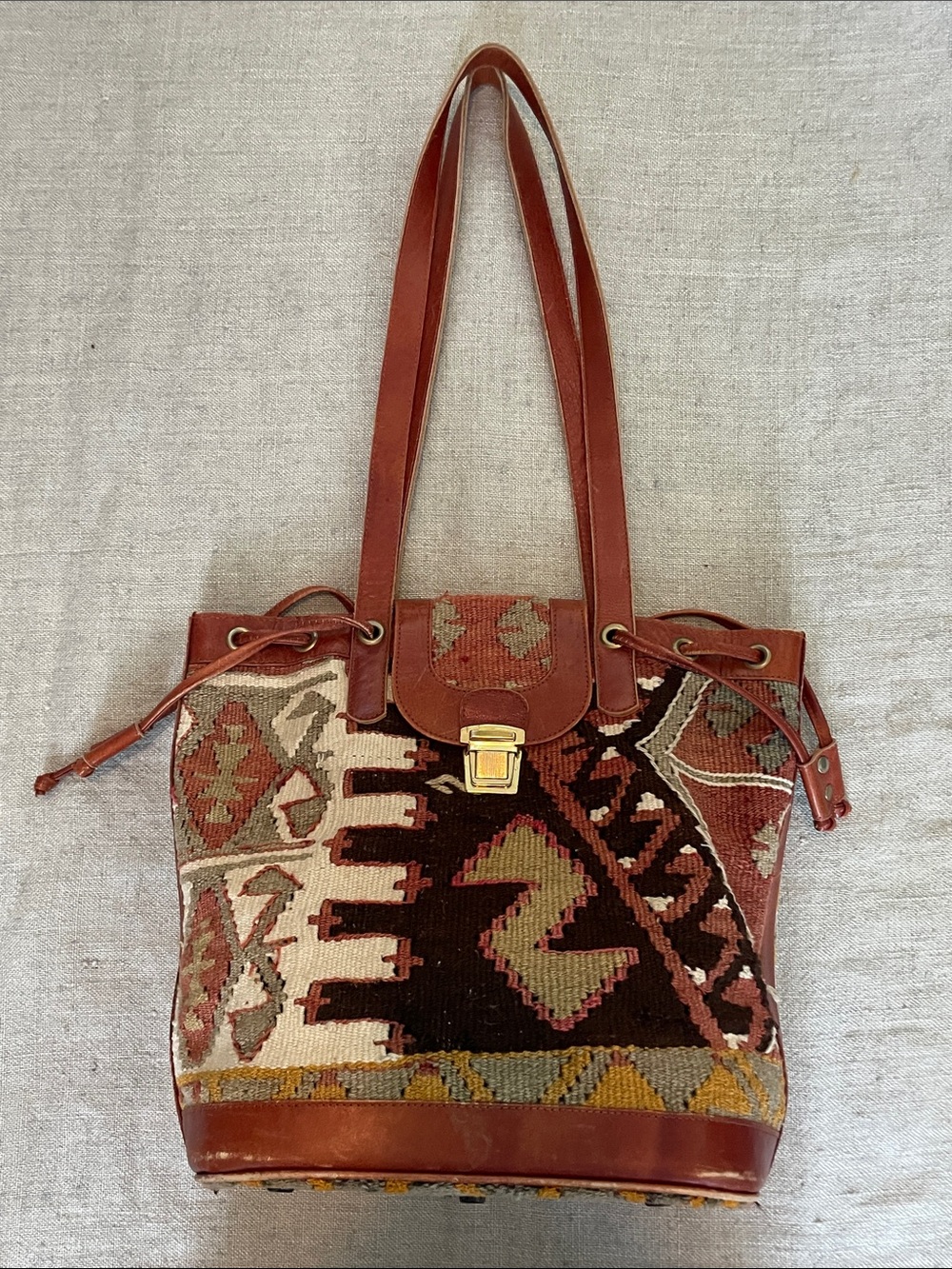 Vintage Brown Leather Tote Bag - Cognac Brown - Picture 4 of 7